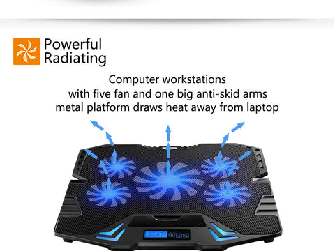 12-15.6 inch Quiet USB Laptop Cooling Pad w/ 5 Fans Light
