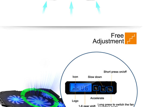 12-15.6 inch Quiet USB Laptop Cooling Pad w/ 5 Fans Light