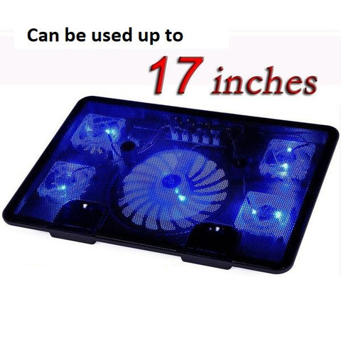 5 Fans 2 USB Port Slide-Proof Stand Laptop Cooler Pad w/ Light