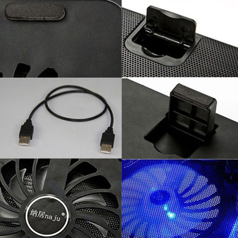 5 fans 2 USB Laptop Cooling Pad Stand Cooler Silence LED