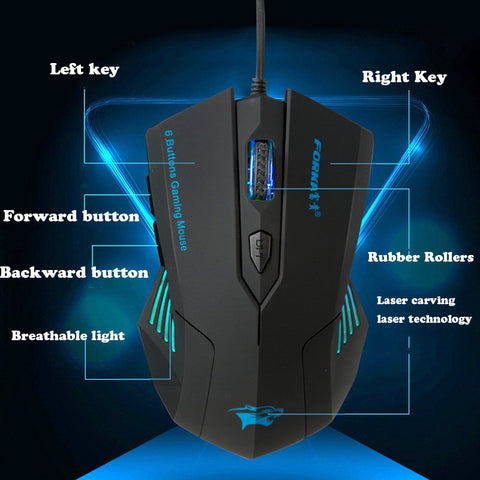 SILENT FROSTED ERGONOMICS 2400DPI USB 6D WIRED OPTICAL GAMING MOUSE