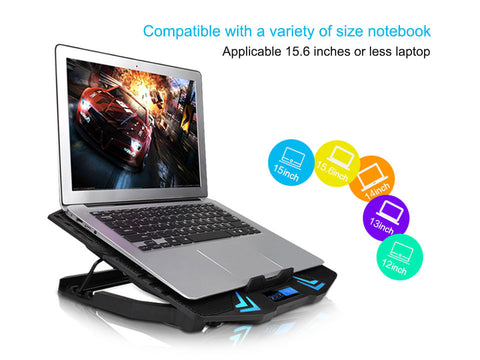 12-15.6 inch Quiet USB Laptop Cooling Pad w/ 5 Fans Light