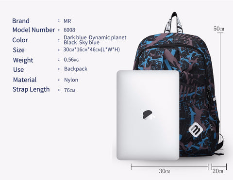 USB Charge Waterproof Nylon Laptop Backpack