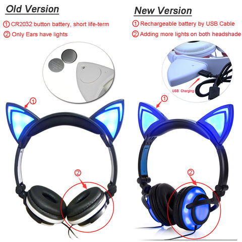 Cat Ear LED Flashing Glowing Headset Gaming Headphone