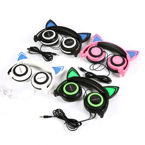 Foldable Flashing Glowing Cat Headphone w/ LED Light