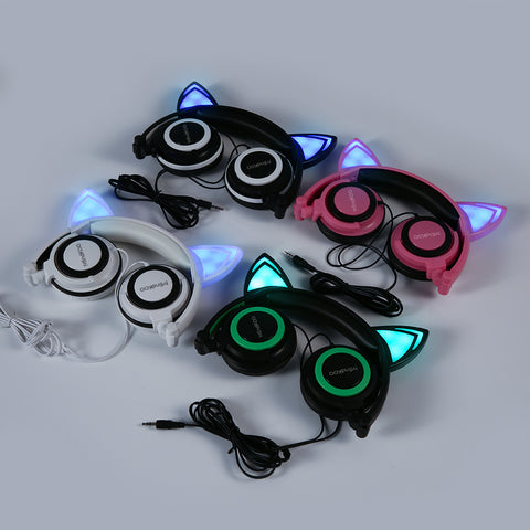 Foldable Flashing Glowing Cat Headphone w/ LED Light
