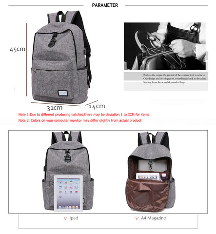 Canvas USB Charging Laptop Backpack
