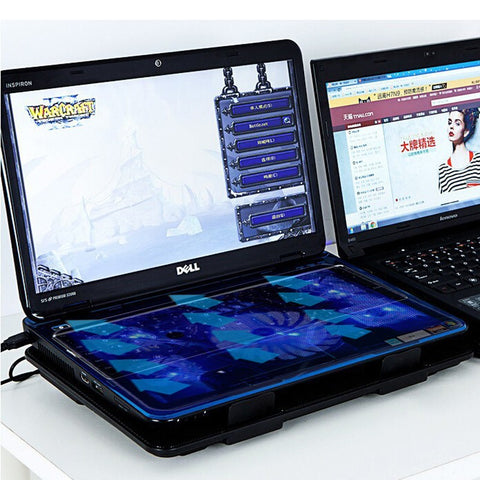 5 Fans 2 USB Port Slide-Proof Stand Laptop Cooler Pad w/ Light
