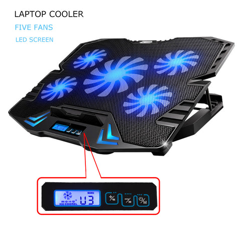 12-15.6 inch Quiet USB Laptop Cooling Pad w/ 5 Fans Light
